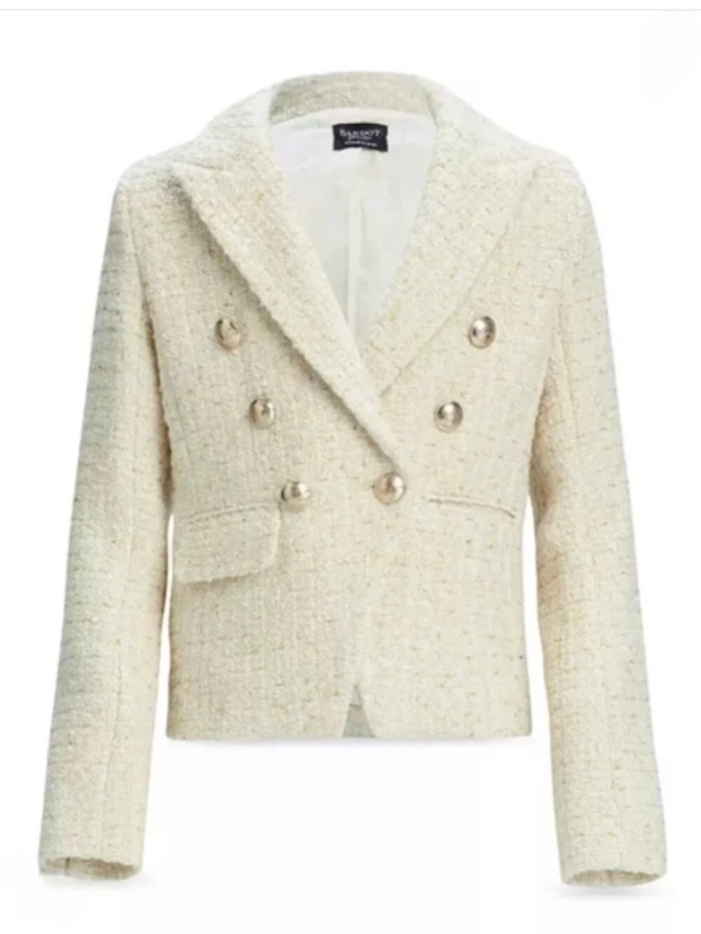 BARDOT Ivory Gold Boucle Tweed Silver Buttons Double Breasted Blazer Girl Sz 12 - Picture 4 of 6